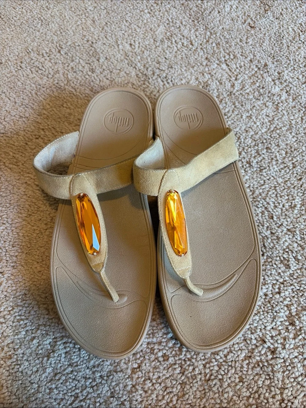 FITFLOP SLIP-ON SANDALS Beige With JEWEL -Sz 11